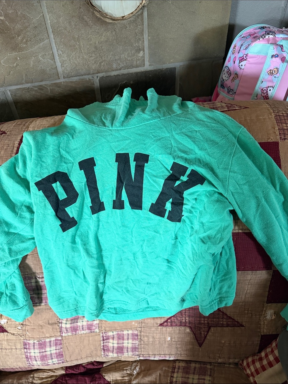 PINK Victoria's Secret Mint Green Cowl Pullover with Black Logo